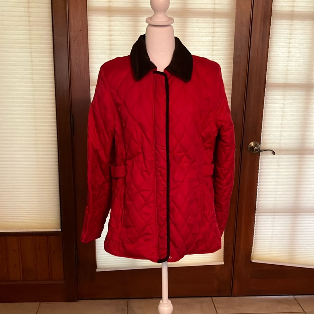 Garnet Red quilted Jacket w/ corduroy trim